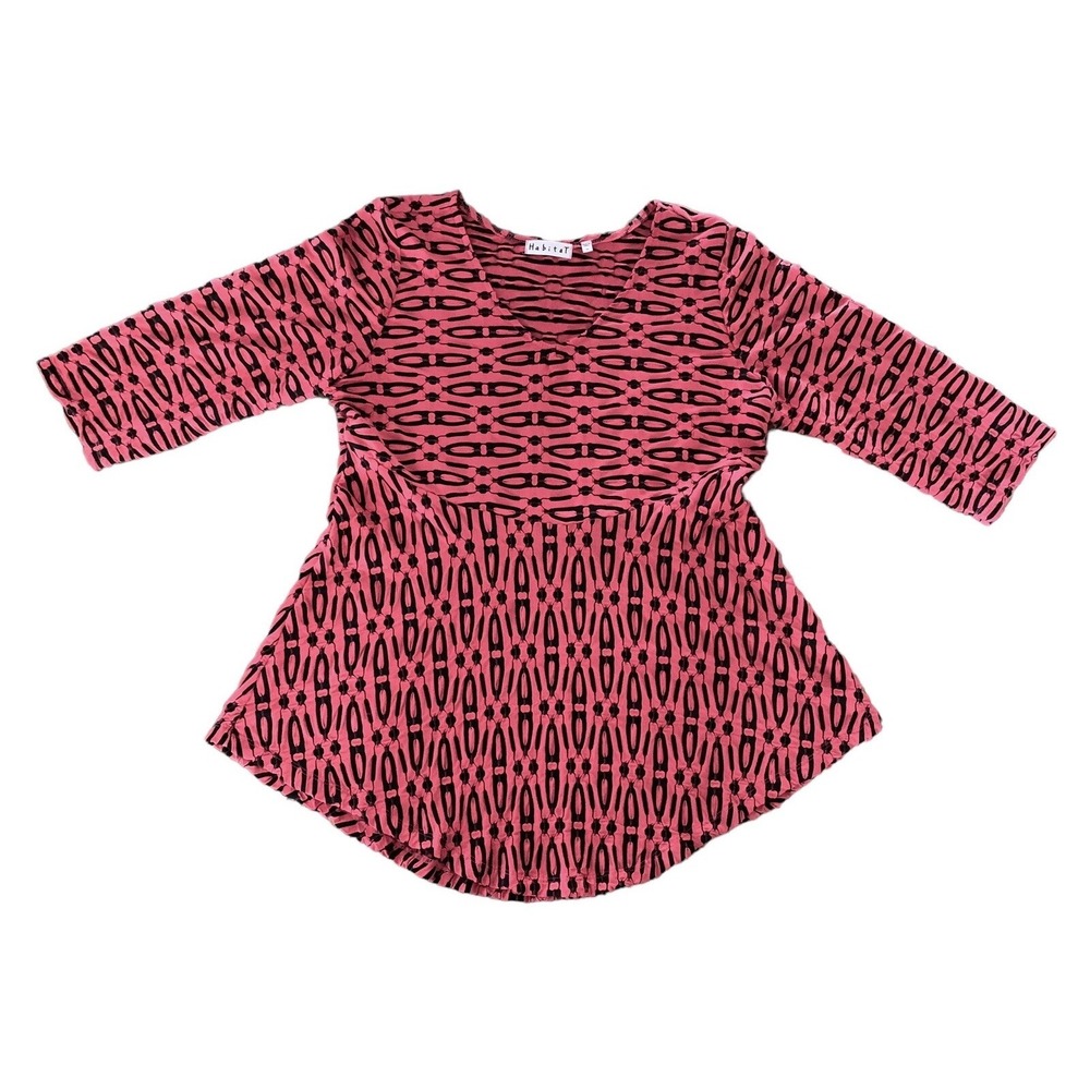 Habitat Top Stretch Peplum Lagenlook Geometric Medium Coral Pink